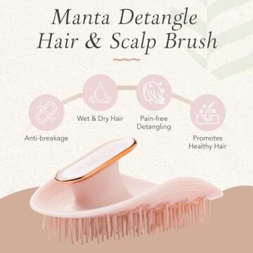 Manta Original Anti-Breakage Hairbrush – Gentle Detangling Brush for Wet & Dry Hair, Flexible Hair...