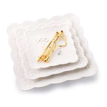 Tebery 2 Pack 3-Tier White Ceramic Embossed Dessert Cake Tower Stand with Gold Carry Handle, Cupcake...