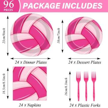 96Pcs Pink Volleyball Party Supplies Sport Paper Plates Napkins Volleyball Theme Party Decorations V...