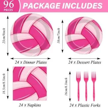 96Pcs Pink Volleyball Party Supplies Sport Paper Plates Napkins Volleyball Theme Party Decorations V...