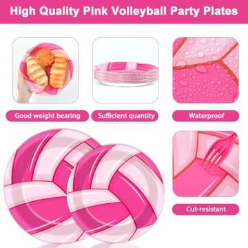 96Pcs Pink Volleyball Party Supplies Sport Paper Plates Napkins Volleyball Theme Party Decorations Volleyball Sport Dinnerware Party Favor Birthday Baby Shower Tableware Serves 24