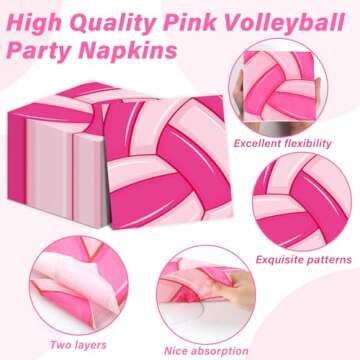 96Pcs Pink Volleyball Party Supplies Sport Paper Plates Napkins Volleyball Theme Party Decorations Volleyball Sport Dinnerware Party Favor Birthday Baby Shower Tableware Serves 24