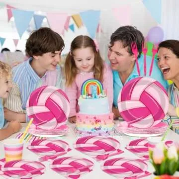 96Pcs Pink Volleyball Party Supplies Sport Paper Plates Napkins Volleyball Theme Party Decorations Volleyball Sport Dinnerware Party Favor Birthday Baby Shower Tableware Serves 24
