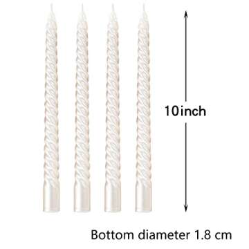 Taper Candles,10 inch-Set of 4 Metal StyleTapered Candles, Long Candle,Tall Candlesticks, Long Candle Sticks,Spiral Taper Candle,Home Dinner, Party, Wedding, Halloween (4, White, 10 inch)