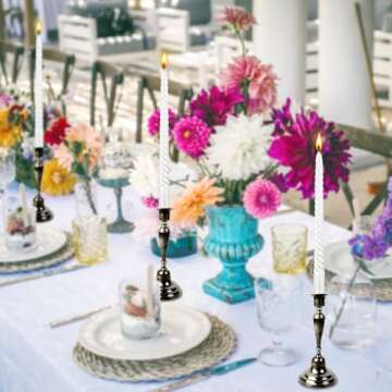 Taper Candles,10 inch-Set of 4 Metal StyleTapered Candles, Long Candle,Tall Candlesticks, Long Candle Sticks,Spiral Taper Candle,Home Dinner, Party, Wedding, Halloween (4, White, 10 inch)