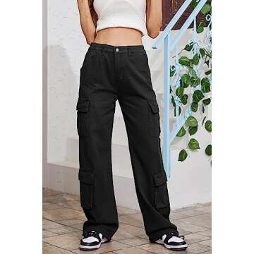 QYANGG Baggy Cargo Pants Women High Waist Pants for Women Loose Pocket Jogger Straight Wide Leg Y2K Cargo Pants