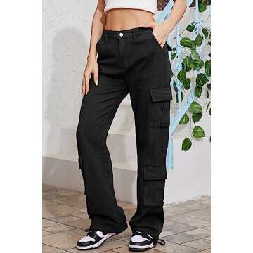 QYANGG Baggy Cargo Pants Women High Waist Pants for Women Loose Pocket Jogger Straight Wide Leg Y2K Cargo Pants