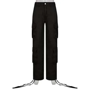 QYANGG Baggy Cargo Pants Women High Waist Pants for Women Loose Pocket Jogger Straight Wide Leg Y2K Cargo Pants