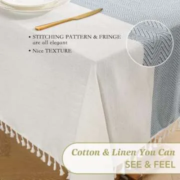 Oubonun Cotton Linen Rectangular Table Cloth, Wrinkle Resistant, Waterproof Tablecloth, Washable Farmhouse Table Cover with Tassels for Kitchen Dining Party, 55''x70'', 4-6 Seats, Beige