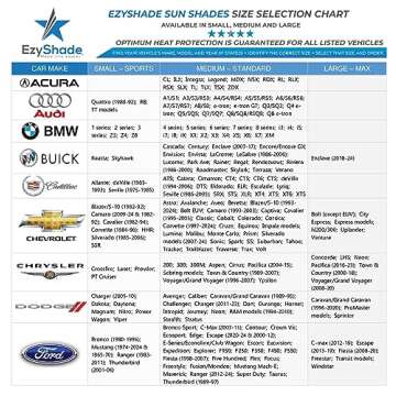 EzyShade Windshield Sun Shade with Shield-X Reflective Technology. See Size-Chart with Your Vehicle. Foldable 2-Piece Car Sunshades Reflect UV Sun and Heat and Protect Your Car. Standard (Medium) Size