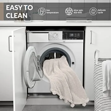 Ivory White Sherpa Throw Blanket 50x60 with Pom Poms