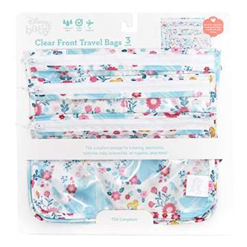 Bumkins Disney Travel Bag, Toiletry, TSA Approved Pouch, Zip Bag, Quart Size Airline Compliant, Clear-Sided, Baby, Diaper Bag Organization, Accessories, Packing, Set of 3 Sizes, Cinderella