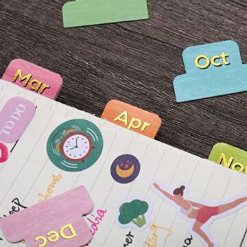 Outus 24 Pieces Monthly Tabs for Planner Adhesive Monthly Planner Tabs Stickers Colorful Neutral Met...