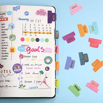 Outus 24 Pieces Monthly Tabs for Planner Adhesive Monthly Planner Tabs Stickers Colorful Neutral Metallic Stickers Designer Accessories Decorative Adhesive Index for Office Study