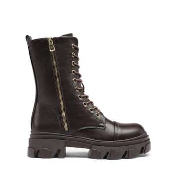 DREAM PAIRS Women's DMB215 Combat Boots Lace up Mid Calf Boots Low Heel Chunky Platform Riding Boots...