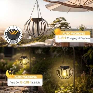 Solar Lanterns Outdoor Waterproof - 2 Pack Solar Outdoor Lanterns, 15" Solar Lights Outdoor Hanging, Lanterns Decorative Outdoor Pumpkin Shape