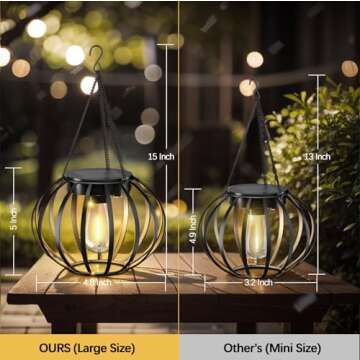 Solar Lanterns Outdoor Waterproof - 2 Pack Solar Outdoor Lanterns, 15" Solar Lights Outdoor Hanging, Lanterns Decorative Outdoor Pumpkin Shape
