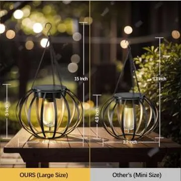 Solar Lanterns Outdoor Waterproof - 2 Pack Solar Outdoor Lanterns, 15" Solar Lights Outdoor Hanging, Lanterns Decorative Outdoor Pumpkin Shape
