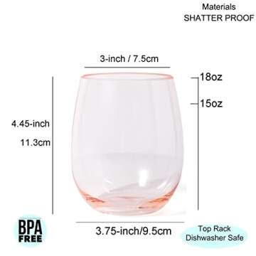 KX-WARE Unbreakable 18-ounce Acrylic Stemless Wine Glasses, set of 6 Mutlicolor