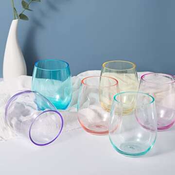 KX-WARE Unbreakable 18-ounce Acrylic Stemless Wine Glasses, set of 6 Mutlicolor