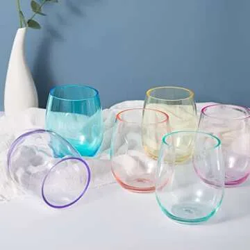KX-WARE Unbreakable 18-ounce Acrylic Stemless Wine Glasses, set of 6 Mutlicolor