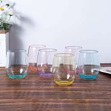 KX-WARE Unbreakable 18-ounce Acrylic Stemless Wine Glasses, set of 6 Mutlicolor