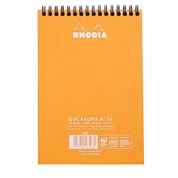 Rhodia #16 Wirebound Notepad 5.8" x 8.3" Dot Pad, Orange Cover
