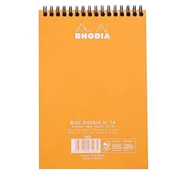 Rhodia #16 Wirebound Notepad 5.8" x 8.3" Dot Pad, Orange Cover
