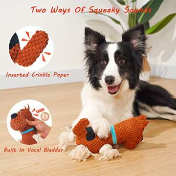 napojoy Dog Toys, Stuffed Dog Toys for Medium Large Dogs Boredom, Squeaky Dog Chew Toy with Crinkle Paper, Outdoor Puppy Toys Interactive Tough Plush Rope Toys for Aggressive Chewers