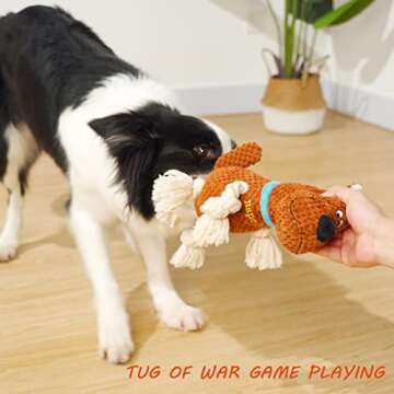 napojoy Dog Toys, Stuffed Dog Toys for Medium Large Dogs Boredom, Squeaky Dog Chew Toy with Crinkle Paper, Outdoor Puppy Toys Interactive Tough Plush Rope Toys for Aggressive Chewers