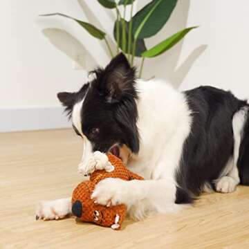 napojoy Dog Toys, Stuffed Dog Toys for Medium Large Dogs Boredom, Squeaky Dog Chew Toy with Crinkle Paper, Outdoor Puppy Toys Interactive Tough Plush Rope Toys for Aggressive Chewers