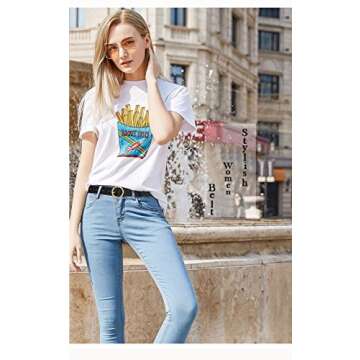 SUOSDEY Black Women Leather Belt with Fashion Golden Buckle, Designer Belts for Women