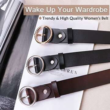 SUOSDEY Black Women Leather Belt with Fashion Golden Buckle, Designer Belts for Women
