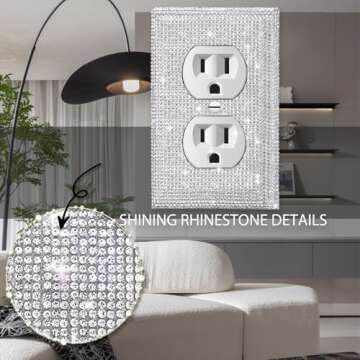 Gaocai Outlet Covers Silver Shiny Rhinestones Wall Plates Light Switch Cover Plate Decorative Wall Plate Single Toggle Outlets Covers Durable Switch Covers