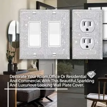 Gaocai Outlet Covers Silver Shiny Rhinestones Wall Plates Light Switch Cover Plate Decorative Wall Plate Single Toggle Outlets Covers Durable Switch Covers
