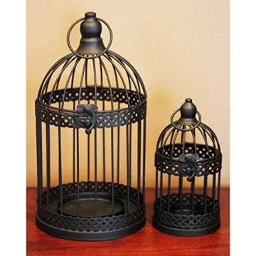 Vela Lanterns Halloween Bird Cage Decor Candle Holder Lantern Decorative Table Centerpiece Decorations, Black, Set of 2
