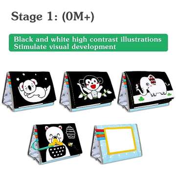 Aboosam Tummy Time Mirror Baby Toys 0-6 Months - Infant Toys Black and White High Contrast Baby Crinkle Toys 0-3 Months with Teether - Montessori Newborn Brain Development Sensory Toys for Babies