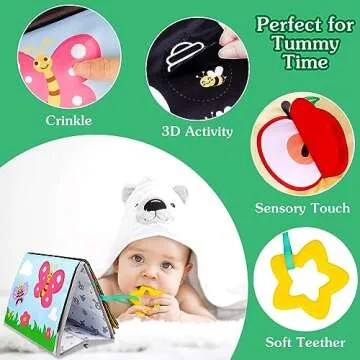 Aboosam Tummy Time Mirror Baby Toys 0-6 Months - Infant Toys Black and White High Contrast Baby Crinkle Toys 0-3 Months with Teether - Montessori Newborn Brain Development Sensory Toys for Babies