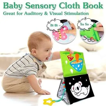 Aboosam Tummy Time Mirror Baby Toys 0-6 Months - Infant Toys Black and White High Contrast Baby Crinkle Toys 0-3 Months with Teether - Montessori Newborn Brain Development Sensory Toys for Babies