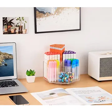 Clear Acrylic Rotating Pen Organizer for Desk - Hexagon Design