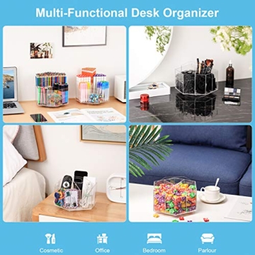 Clear Acrylic Rotating Pen Organizer for Desk - Hexagon Design