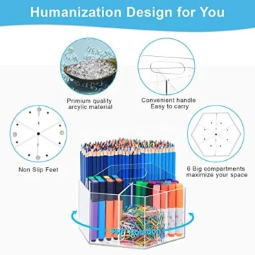 Clear Acrylic Rotating Pen Organizer for Desk - Hexagon Design