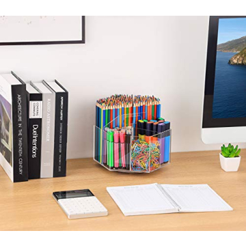 Clear Acrylic Rotating Pen Organizer for Desk - Hexagon Design