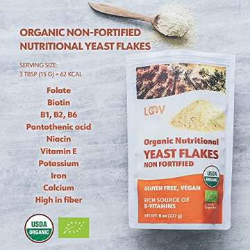 LOOV Organic Non-Fortified Nutritional Yeast Flakes - Vegan, Gluten Free, Non-GMO Unfortified Nooch ...