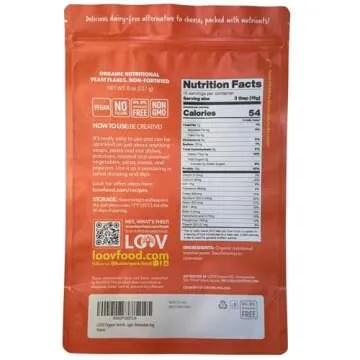 LOOV Organic Non-Fortified Nutritional Yeast Flakes - Vegan, Gluten Free, Non-GMO Unfortified Nooch - Good Source of Natural B-Vitamins - No Added Salt or Sugar - Resealable Bag, 8 Ounces (227 Grams)