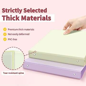 SUNEE 1/2 Inch Binders 3 Ring 4 Pack, Clear View Binder Three Ring PVC-Free (Fit 8.5x11 Inches) for School Binder or Office Binder Supplies, Assorted Pastel Binder