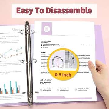 SUNEE 1/2 Inch Binders 3 Ring 4 Pack, Clear View Binder Three Ring PVC-Free (Fit 8.5x11 Inches) for School Binder or Office Binder Supplies, Assorted Pastel Binder