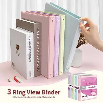 SUNEE 1/2 Inch Binders 3 Ring 4 Pack, Clear View Binder Three Ring PVC-Free (Fit 8.5x11 Inches) for School Binder or Office Binder Supplies, Assorted Pastel Binder