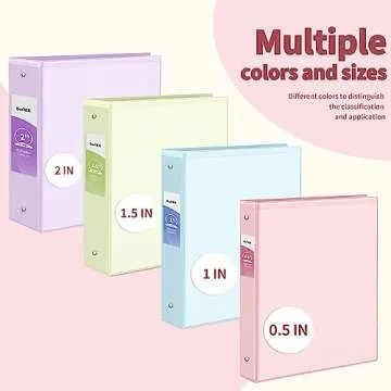 SUNEE 1/2 Inch Binders 3 Ring 4 Pack, Clear View Binder Three Ring PVC-Free (Fit 8.5x11 Inches) for School Binder or Office Binder Supplies, Assorted Pastel Binder