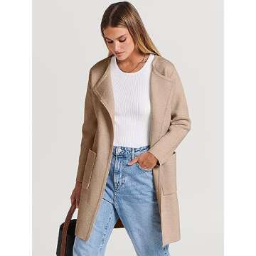 Prinbara Cardigan Sweater for Women Casual 2023 Fall Fashion Clothes Classy Long Sleeve Open Front Knit Coatigan Soft Cozy Cardigan Coat Jackets Outwear Apricort 7PA15-qianhuaxing-L